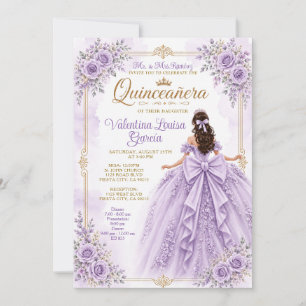 Convite Vestido de Princesa Quinceañera Roxo com Laço Flor