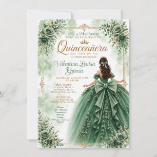 Convite Vestido de Princesa Quinceañera Verde com Laço Flo
