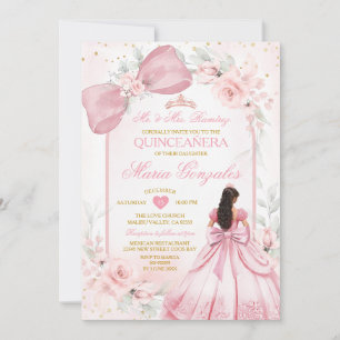 Convite Vestido de Princesa Rosa Bege com Laço Floral Quin