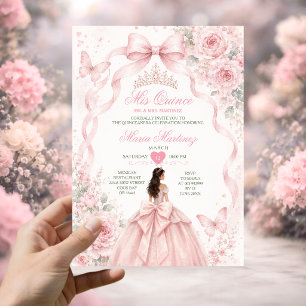 Convite Vestido de Princesa Rosa Bege para Menina Quinceañ