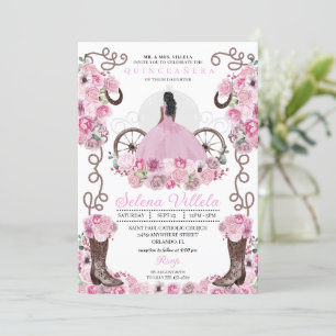 Convite Vestido de Princesa Rosa & Botas Quinceañera