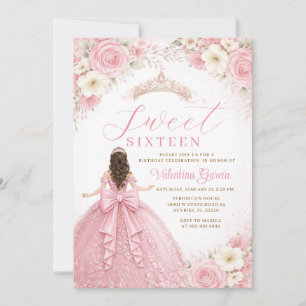 Convite Vestido de Princesa Rosa Rubor Aniversário de Swee