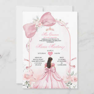 Convite Vestido de Princesa Rosa Suave Floral Mis Quince