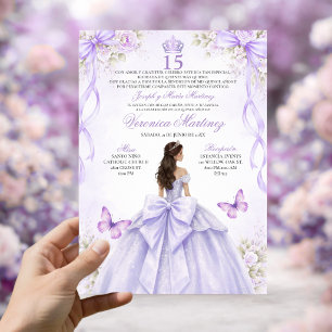 Convite Vestido de Princesa Roxa para Quinceañera Espanhol