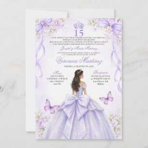 Convite Vestido de Princesa Roxa para Quinceañera Espanhol