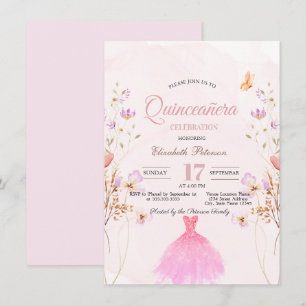 Convite Vestido de purpurina de flores silvestres Rosa Qui
