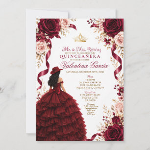 Convite Vestido de Quince Anos com Babados em Borgonha Cha