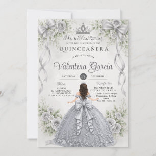 Convite Vestido de Quince Anos Prata Floral para Menina An