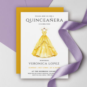 Convite Vestido de Quinceañera Amarelo Mel Estiloso Aquare