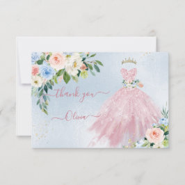 Convite Vestido De Quinceanera Azul Rosa H2 - Obrigado