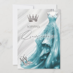 Convite Vestido de Quinceañera Brilho Azul Prata Quince