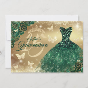 Convite Vestido de Quinceanera com Brilho Dourado e Esmera