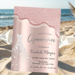 Convite Vestido de Quinceañera com Brilhos Diamantes