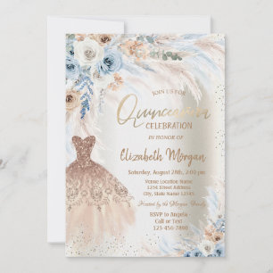 Convite Vestido de Quinceanera de Rosas Azuis Grama das Pa