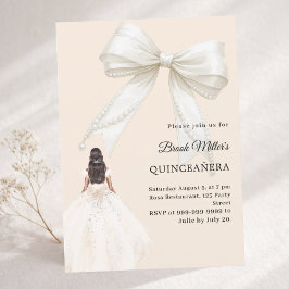Convite Vestido de Quinceanera marfim com laço champanhe d