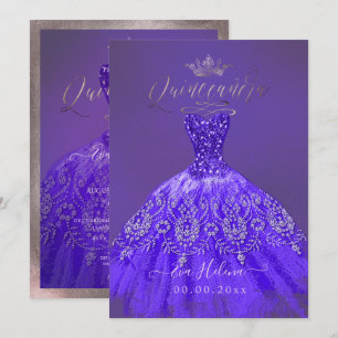 Convite Vestido de Quinceañera, Princesa Brilho Roxo Viole