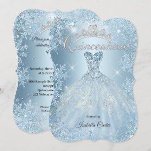 Convite Vestido de Quinze Anos Azul Gelo de Inverno Mágico