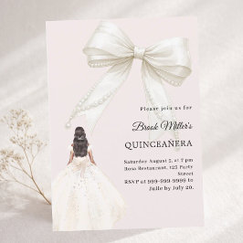 Convite Vestido de quinze anos com laço em marfim rosa beg