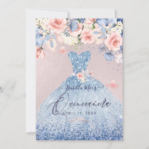 Convite Vestido de Quinze Anos Floral Azul Empoeirado com 