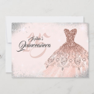 Convite Vestido de renda com brilho de prata e dourado ros