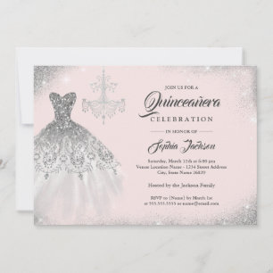 Convite Vestido de renda de diamante de prata dourada rosa