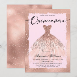 Convite Vestido de Rosa Dourado Quinceañera