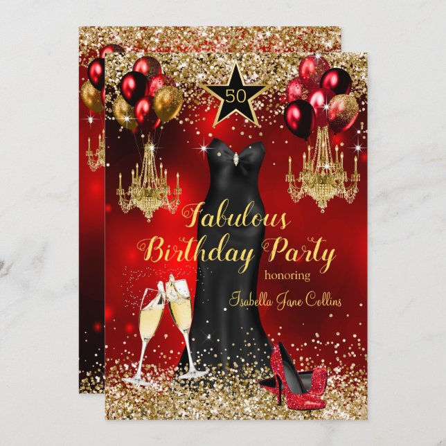 Convite Vestido de salto alto de celebração de aniversário (Frente/Verso)