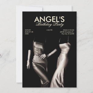 CONVITE VESTIDO DE SEDA PRETO E BRANCO DE MODA GLAMOUR EST