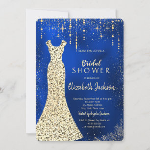 Convite Vestido de Sequências Douradas, Confetti Royal Blu