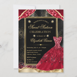 Convite Vestido de Sweet Sixteen com Lantejoulas Douradas 