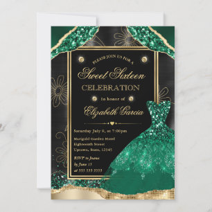 Convite Vestido de Sweet Sixteen com Lantejoulas Douradas