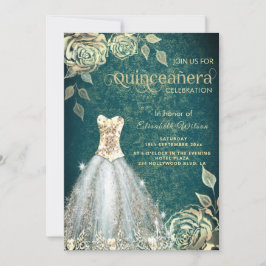 Convite Vestido de tendências de rosas Dourados verde-chic