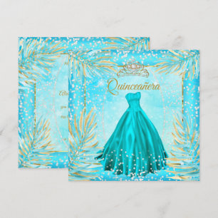 Convite Vestido de Tiara Azul Teal de Quinceanera Festa de