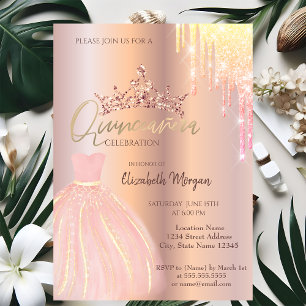 Convite Vestido de Tiara com Efeito Ombre Glitter Quinceañ