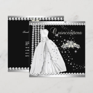 Convite Vestido de Tiaras para Quinceanera 15 Preto Prata