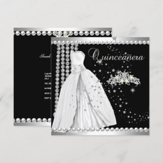 Convite Vestido de Tiaras para Quinceanera 15 Preto Prata