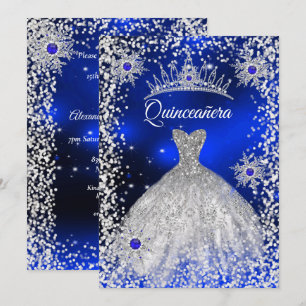 Convite Vestido de tiaras Quinceanera azul inverno Floco d