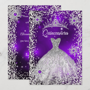 Convite Vestido de tiaras Quinceanera roxo inverno Floco d