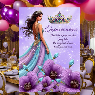 Convite Vestido de Tiaras Roxo Azul Turquesa para Aniversá