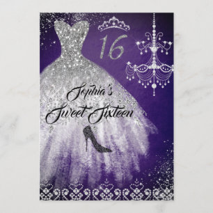 Convite Vestido Diamante Brilho Roxo Prata Sweet 16