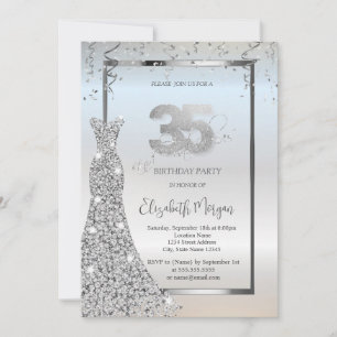 Convite Vestido Diamantes Prateados Brilhantes Aniversário