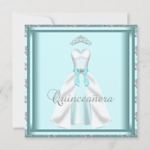 Convite Vestido do partido Tiara Teal Damask Quinceanera