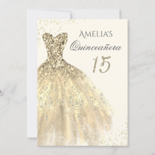 Convite Vestido Dourado Brilhante 15º Quinceanera