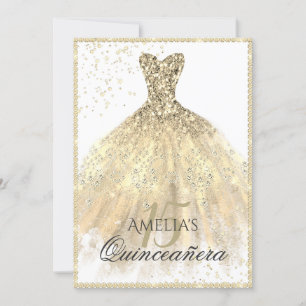 Convite Vestido Dourado Brilho 15ª Quinceanera
