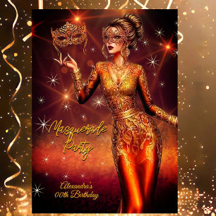 Convite Vestido Dourado Cobre Deslumbrante de Aniversário
