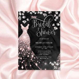 Convite Vestido Dourado de Casamento Glitter do Rosa Moder
