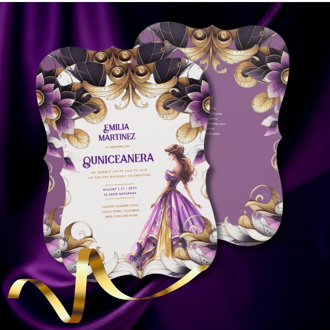Convite Vestido Dourado de Quinceañera (Criador carregado)