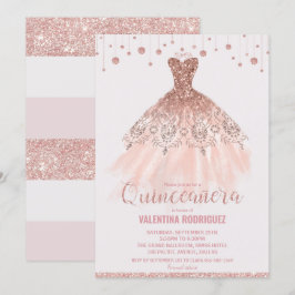 Convite Vestido Dourado de Rosa Chic Quinceañera 15 Aniver
