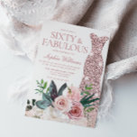 Convite Vestido Dourado de Rosa Floral Cor-de-Rosa Blush 6<br><div class="desc">Rosa Floral Cor-de-rosa-azul Dourado Vestido 60º Festa de aniversário Sessenta e Fabuloso Convite Muitas mais variações de cor de vestido e arranjos de flores na coleção (ver abaixo)</div>