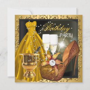 Convite Vestido Dourado de Zebra para Festa de Aniversário